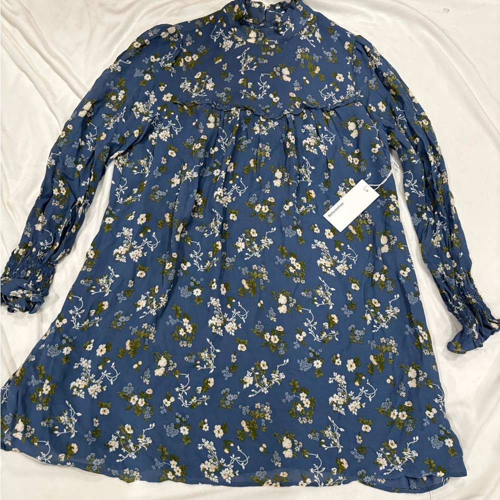 Reformation Blue Floral Long Sleeve Dress - Picture 4 of 6